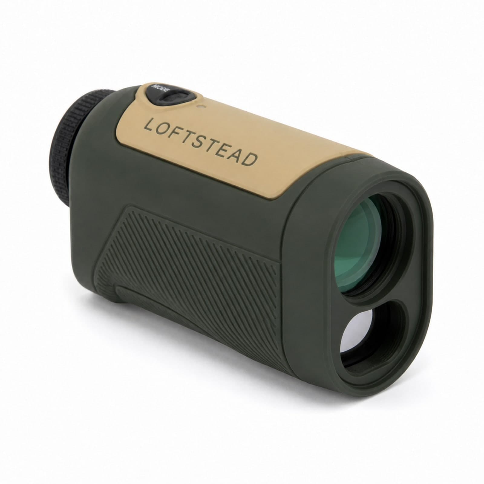 Loftstead Apex rangefinder from the side with the Loftstead name on the housing